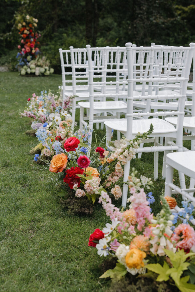 colorful garden party wedding florals