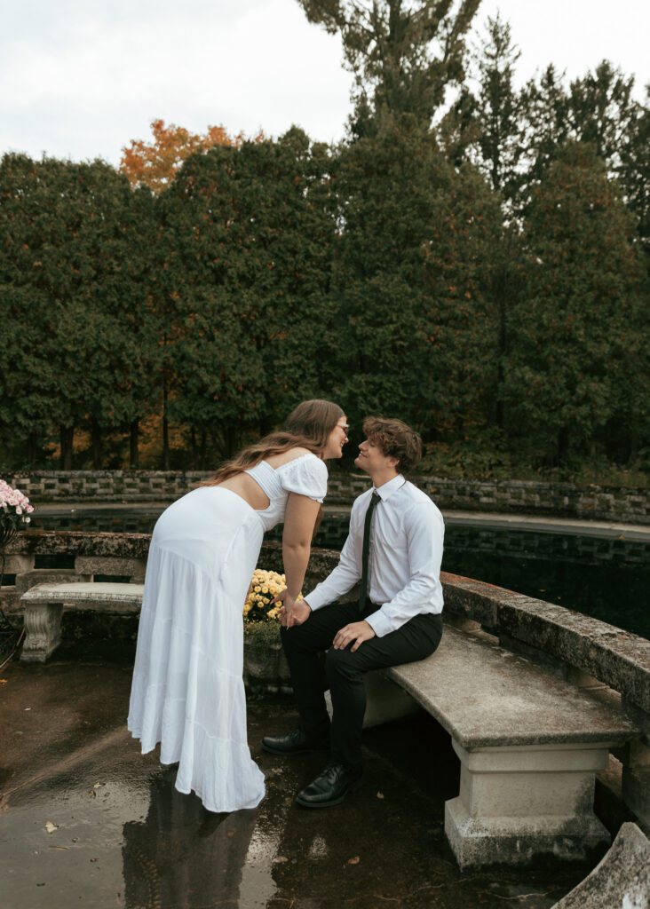 summer engagement session at a mansion