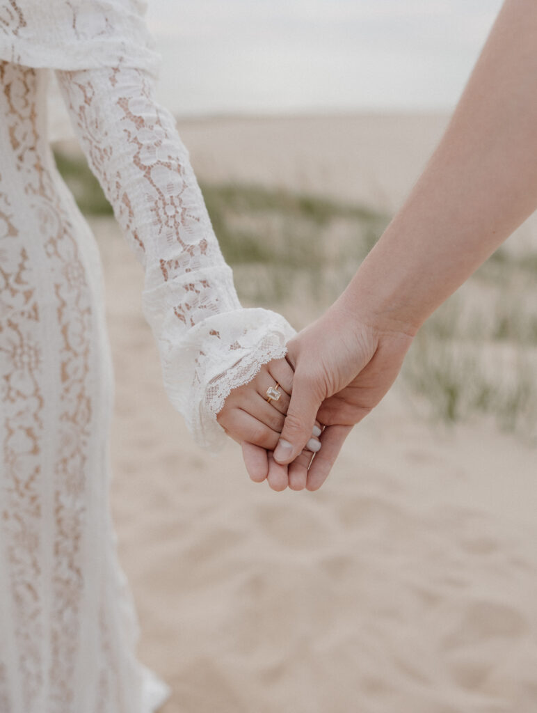 timeless beach engagement session white dress