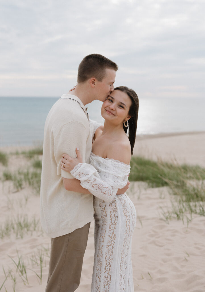 timeless beach engagement session white dress
