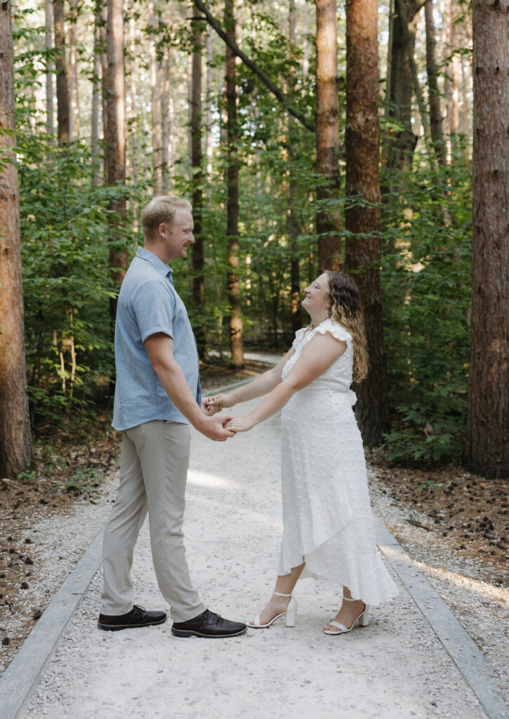 Summer engagement session in the pine trees