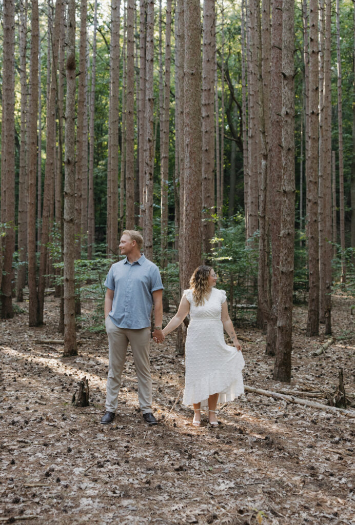 Summer engagement session in the pine trees