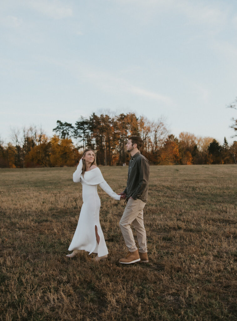 classic fall engagement session in a field
